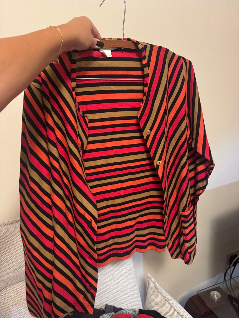 Vintage Sonia rykiel Striped Button-Front Women’s Top in Pink, Orange & Brown